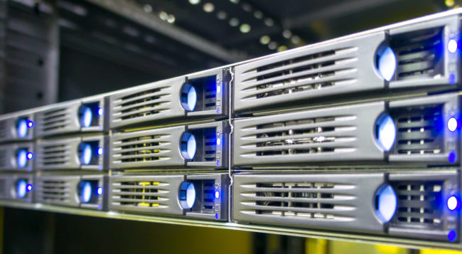 Data center rack with hard drives